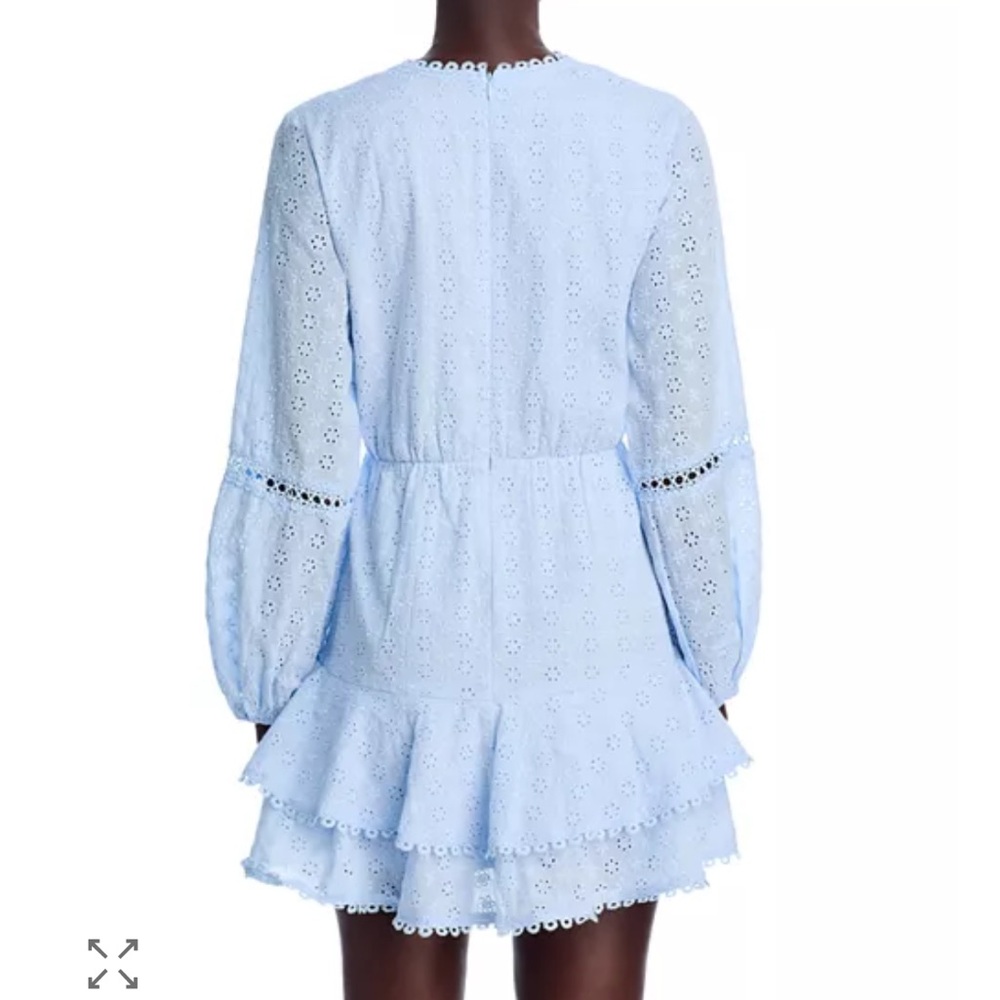 Light Blue Eyelet V-Neck Long Sleeve Mini Dress - Picture 2 of 3